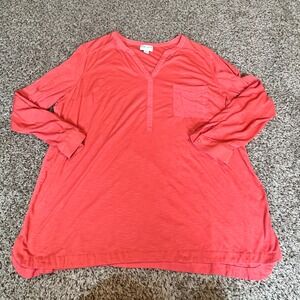 Ava & Viv Womens Plus 3X Coral Pink Slub Knit Long Sleeve V-Neck Tunic Top